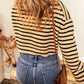 Striped Round Neck Long Sleeve Cropped Sweater