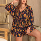 Plus Size Floral Tie Neck Balloon Sleeve Romper