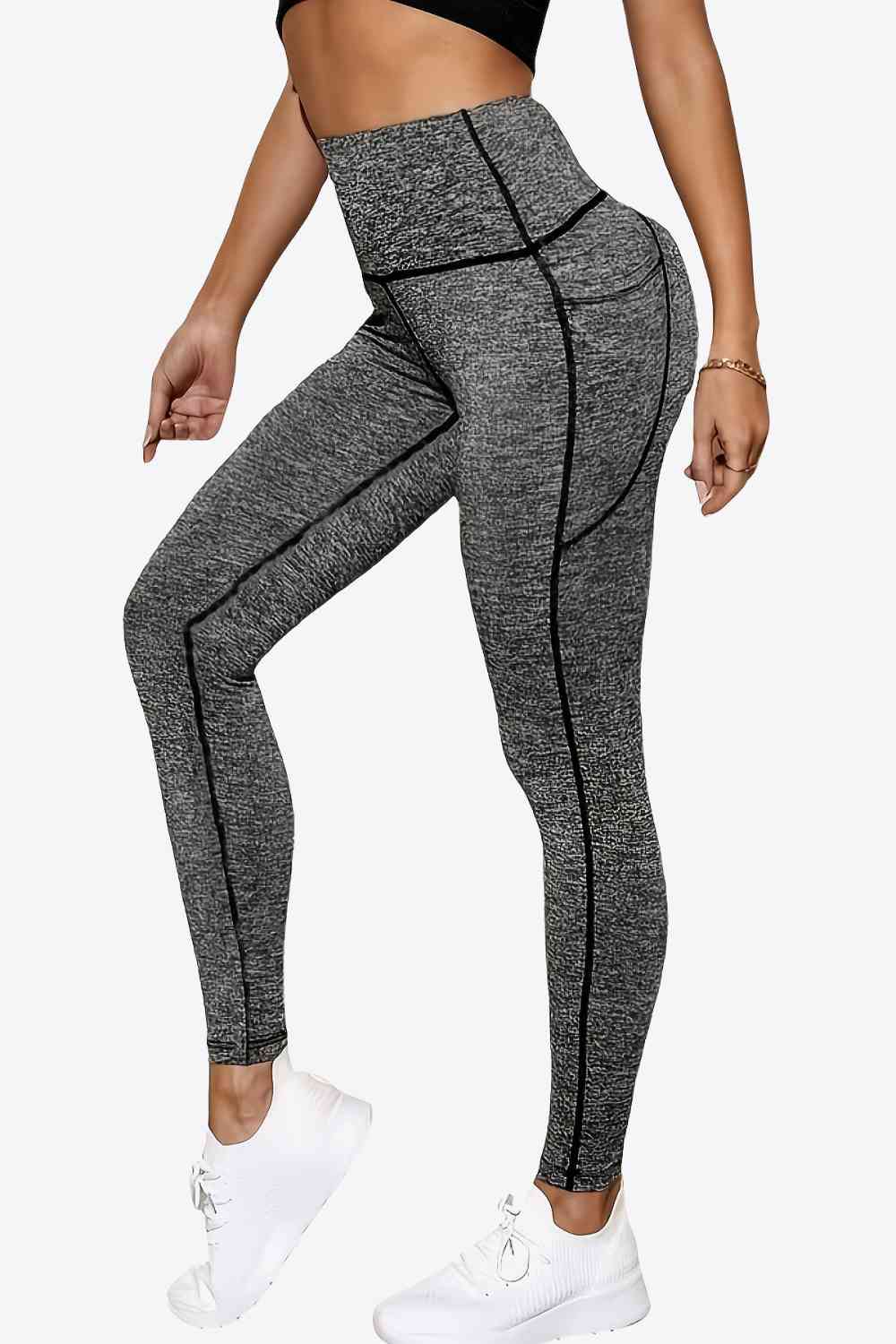 Wide Waistband Sports Leggings with Side Pockets