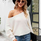 Boat Neck Horizontal Ribbing Dolman Sleeve Sweater