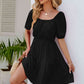 Ruched Square Neck Puff Sleeve Mini Dress