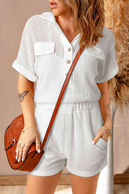 Collared Short Sleeve Romper with Pockets
